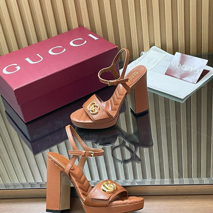 GUCCI 26S HIGH-HEEL SANDALS 125 MM IN BROWN LAMBSKIN