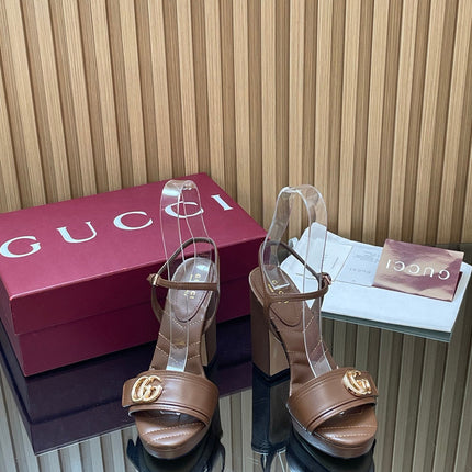 GUCCI 26S HIGH-HEEL SANDALS 125 MM IN DARK BROWN LAMBSKIN