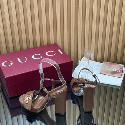 GUCCI 26S HIGH-HEEL SANDALS 125 MM IN DARK BROWN LAMBSKIN