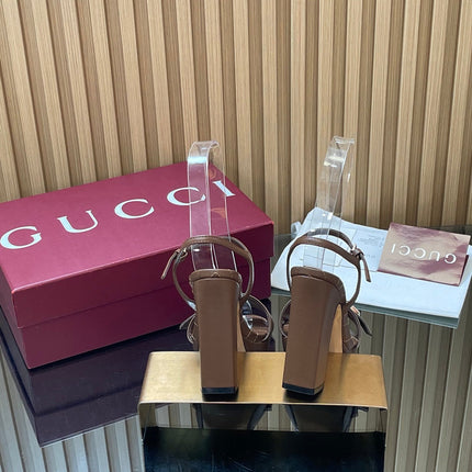 GUCCI 26S HIGH-HEEL SANDALS 125 MM IN DARK BROWN LAMBSKIN