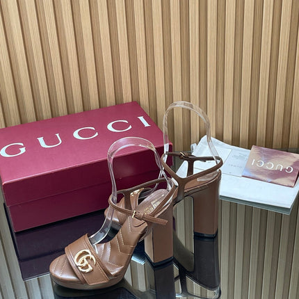 GUCCI 26S HIGH-HEEL SANDALS 125 MM IN DARK BROWN LAMBSKIN