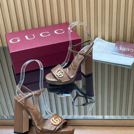 GUCCI 26S HIGH-HEEL SANDALS 125 MM IN DARK BROWN LAMBSKIN