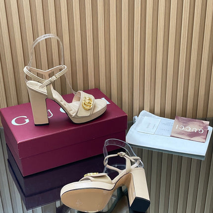 GUCCI 26S HIGH-HEEL SANDALS 125 MM IN BEIGE LAMBSKIN