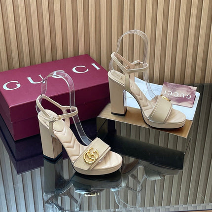 GUCCI 26S HIGH-HEEL SANDALS 125 MM IN BEIGE LAMBSKIN