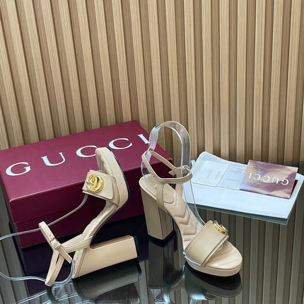 GUCCI 26S HIGH-HEEL SANDALS 125 MM IN BEIGE LAMBSKIN