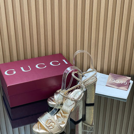 GUCCI 26S HIGH-HEEL SANDALS 125 MM IN METALLIC GOLD LAMBSKIN