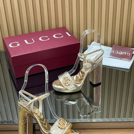 GUCCI 26S HIGH-HEEL SANDALS 125 MM IN METALLIC GOLD LAMBSKIN