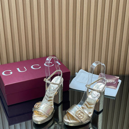 GUCCI 26S HIGH-HEEL SANDALS 125 MM IN METALLIC GOLD LAMBSKIN