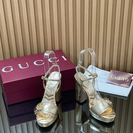GUCCI 26S HIGH-HEEL SANDALS 125 MM IN METALLIC GOLD LAMBSKIN