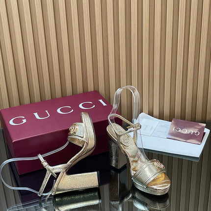 GUCCI 26S HIGH-HEEL SANDALS 125 MM IN METALLIC GOLD LAMBSKIN