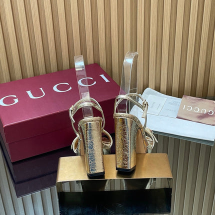 GUCCI 26S HIGH-HEEL SANDALS 125 MM IN METALLIC GOLD LAMBSKIN