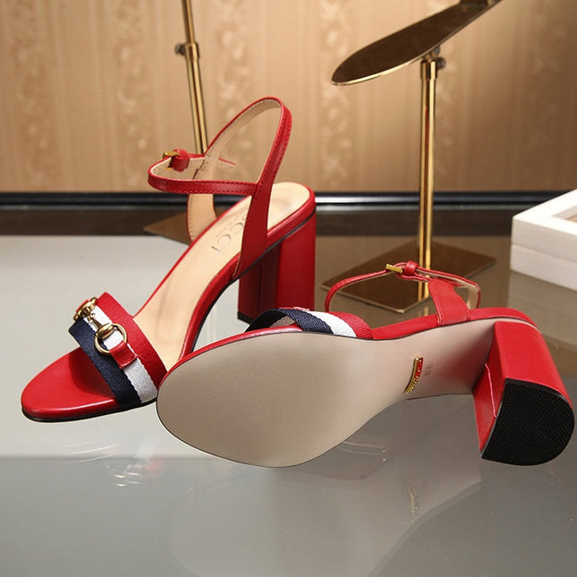 GG HIGH HEELS SANDAL 80 IN RED CALFSKIN MIX FABRIC