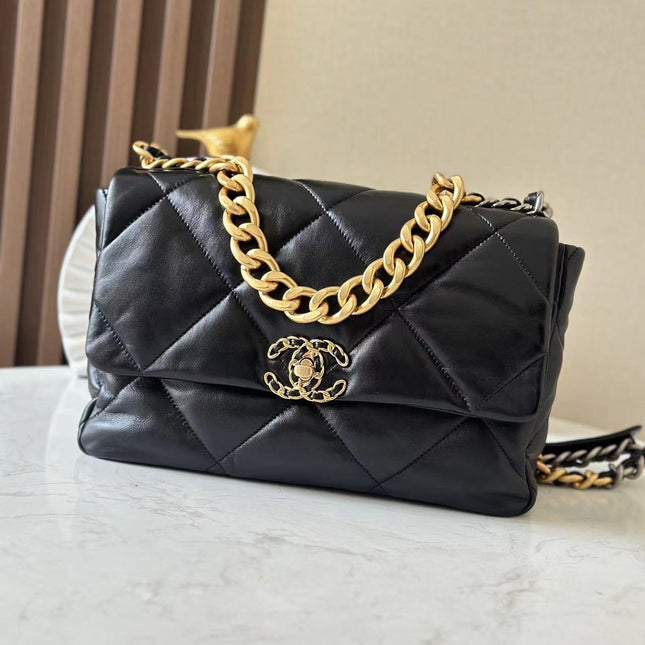 CHANEL 26S FLAP BAG 32 IN BLACK LAMBSKIN