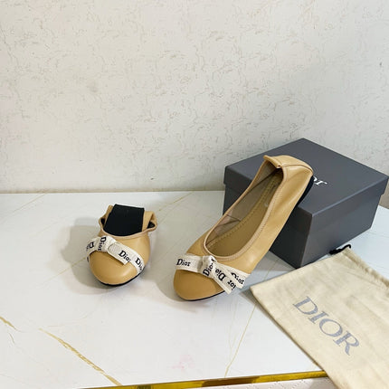 DIOR 26S BOW BALLET FLATS IN BEIGE CALFSKIN