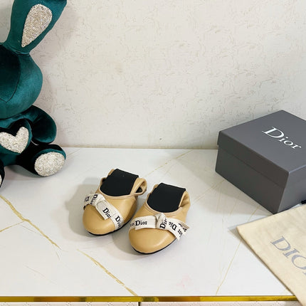 DIOR 26S BOW BALLET FLATS IN BEIGE CALFSKIN