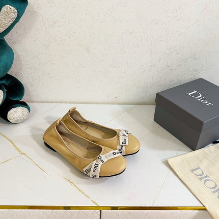 DIOR 26S BOW BALLET FLATS IN BEIGE CALFSKIN
