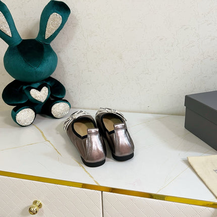 DIOR 26S BOW BALLET FLATS IN TAUPE METALLIC CALFSKIN