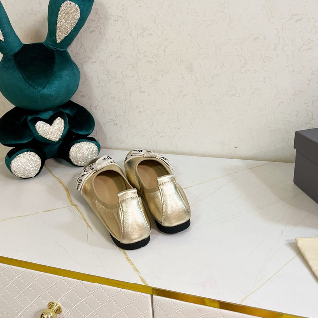 DIOR 26S BOW BALLET FLATS IN GOLD CALFSKIN