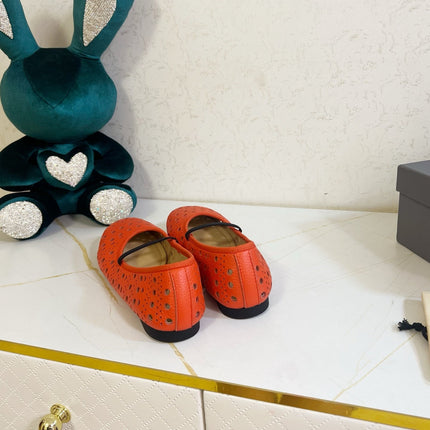 DIOR 26S MARY JANE FLATS IN CORAL RED CALFSKIN
