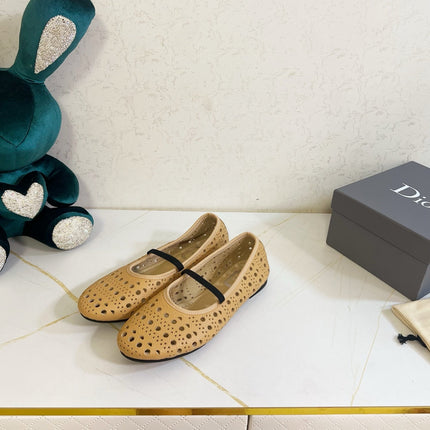 DIOR 26S MARY JANE FLATS IN DARK BEIGE CALFSKIN