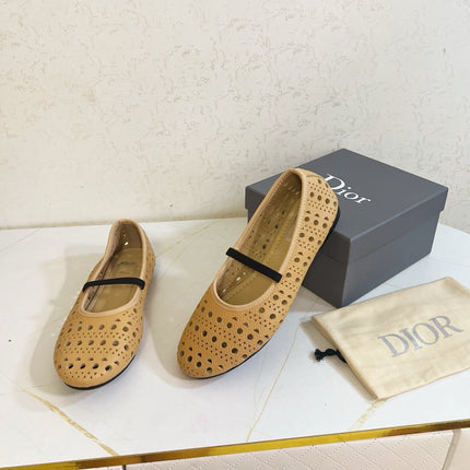 DIOR 26S MARY JANE FLATS IN DARK BEIGE CALFSKIN