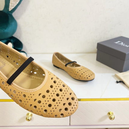 DIOR 26S MARY JANE FLATS IN DARK BEIGE CALFSKIN