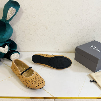 DIOR 26S MARY JANE FLATS IN DARK BEIGE CALFSKIN