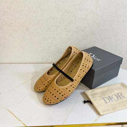 DIOR 26S MARY JANE FLATS IN DARK BEIGE CALFSKIN