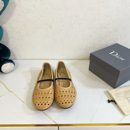 DIOR 26S MARY JANE FLATS IN DARK BEIGE CALFSKIN