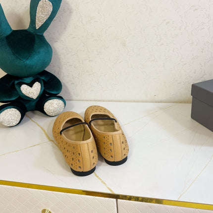 DIOR 26S MARY JANE FLATS IN DARK BEIGE CALFSKIN