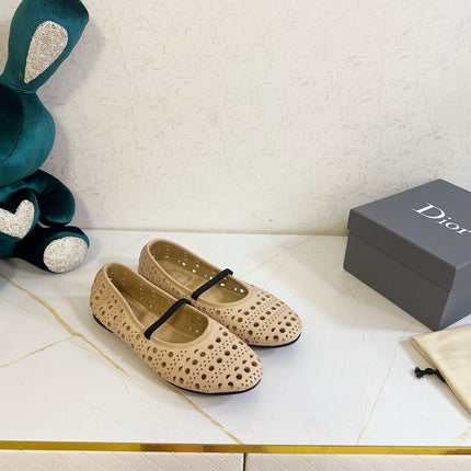DIOR 26S MARY JANE FLATS IN BEIGE CALFSKIN