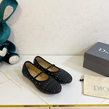 DIOR 26S MARY JANE FLATS IN BLACK CALFSKIN