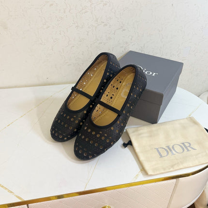 DIOR 26S MARY JANE FLATS IN BLACK CALFSKIN