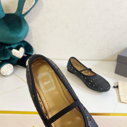 DIOR 26S MARY JANE FLATS IN BLACK CALFSKIN
