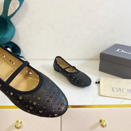 DIOR 26S MARY JANE FLATS IN BLACK CALFSKIN