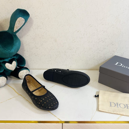DIOR 26S MARY JANE FLATS IN BLACK CALFSKIN