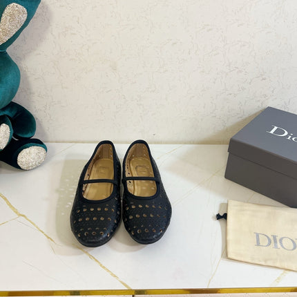 DIOR 26S MARY JANE FLATS IN BLACK CALFSKIN
