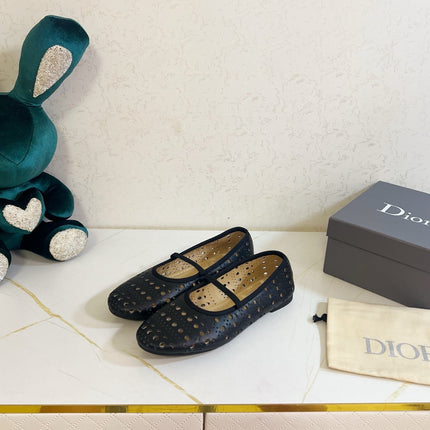 DIOR 26S MARY JANE FLATS IN BLACK CALFSKIN