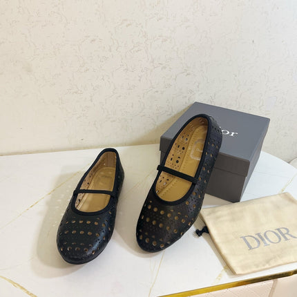 DIOR 26S MARY JANE FLATS IN BLACK CALFSKIN
