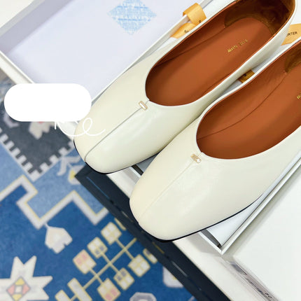 THE ROW 26S SQUARE TOE BALLET FLATS IN IVORY WHITE CALFSKIN
