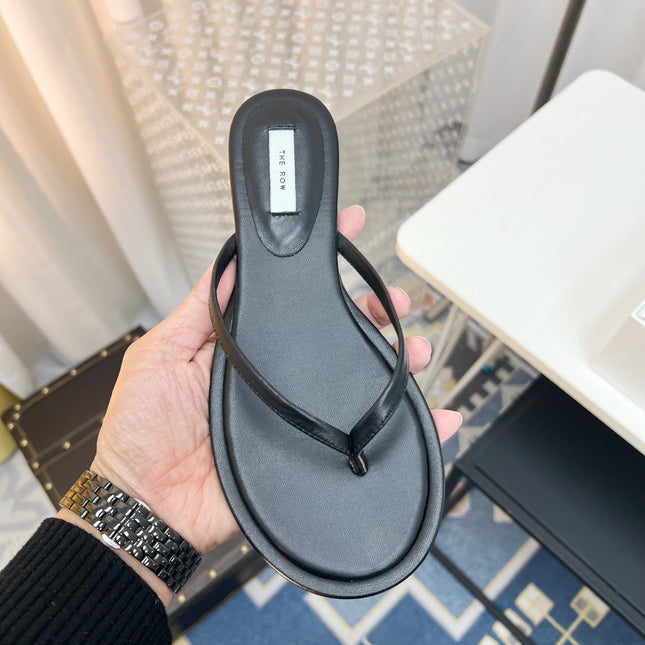 THE ROW 26S THONG SANDALS IN BLACK CALFSKIN