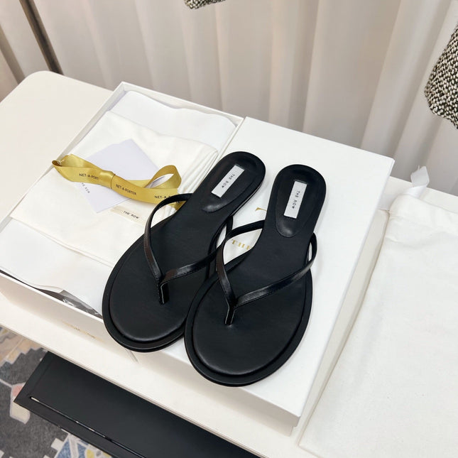 THE ROW 26S THONG SANDALS IN BLACK CALFSKIN