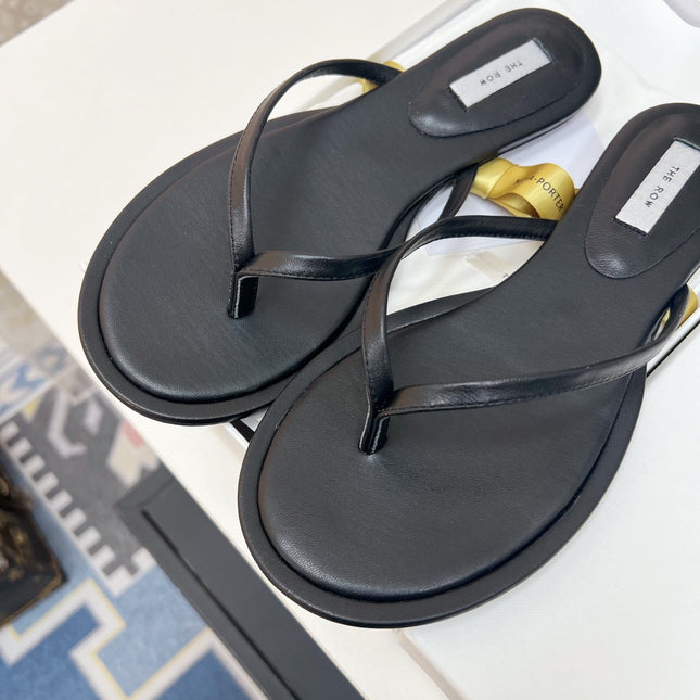 THE ROW 26S THONG SANDALS IN BLACK CALFSKIN