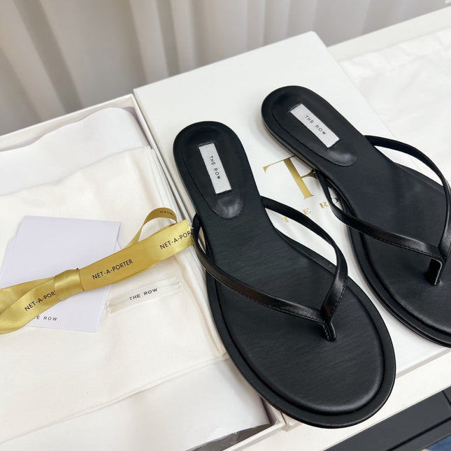 THE ROW 26S THONG SANDALS IN BLACK CALFSKIN