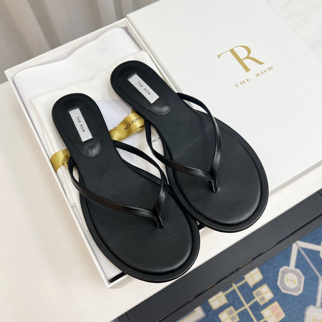 THE ROW 26S THONG SANDALS IN BLACK CALFSKIN