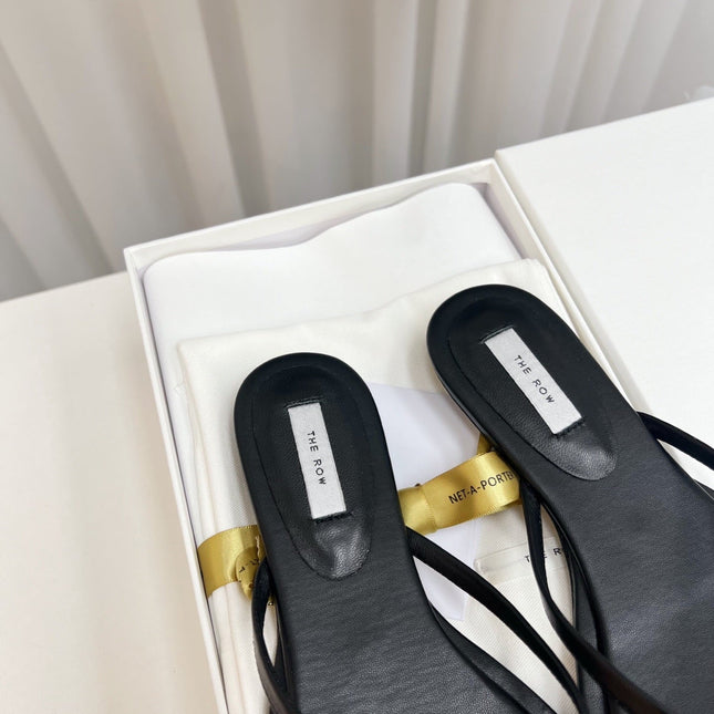 THE ROW 26S THONG SANDALS IN BLACK CALFSKIN