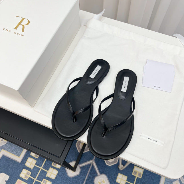 THE ROW 26S THONG SANDALS IN BLACK CALFSKIN