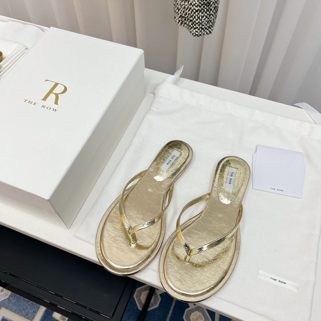 THE ROW 26S THONG SANDALS IN GOLD CALFSKIN