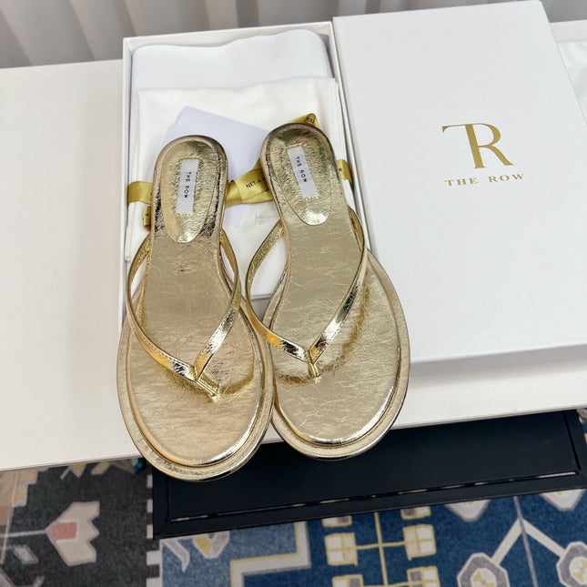 THE ROW 26S THONG SANDALS IN GOLD CALFSKIN