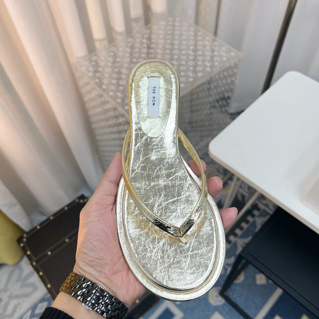 THE ROW 26S THONG SANDALS IN GOLD CALFSKIN